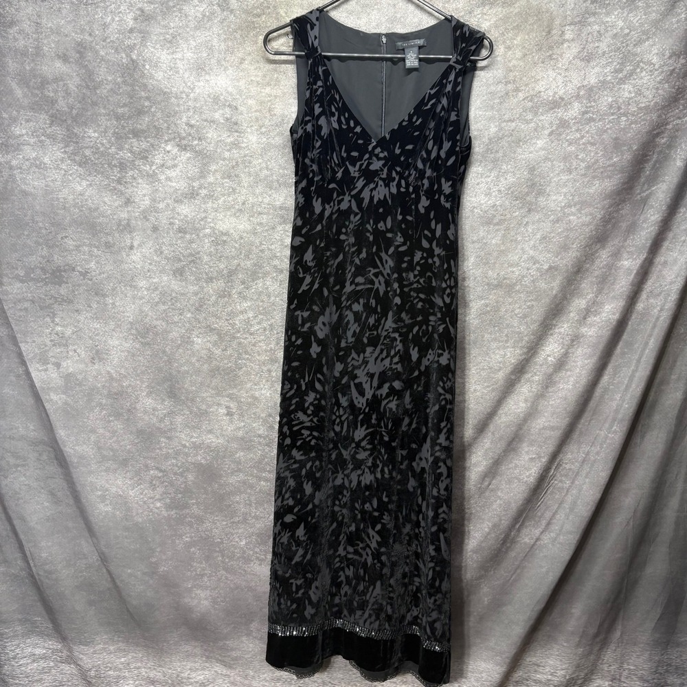 Y2K The Limited Black Silk Burnout Velvet Maxi Dress Size 6 Whimsigoth Sequin